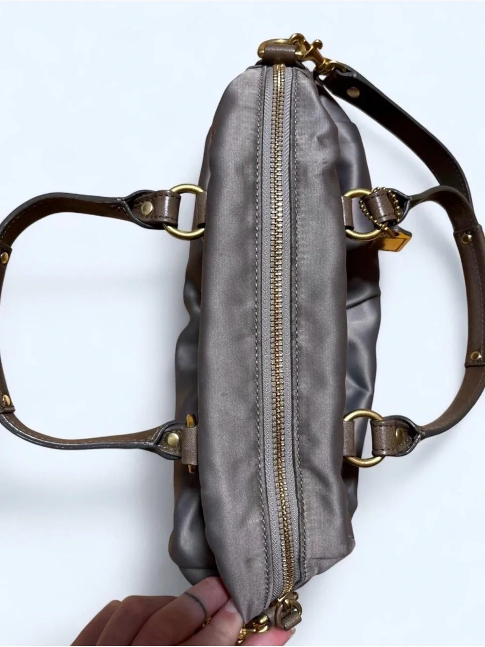 Coach Satin Purple Shoulder Bag with Brown Leather Trim